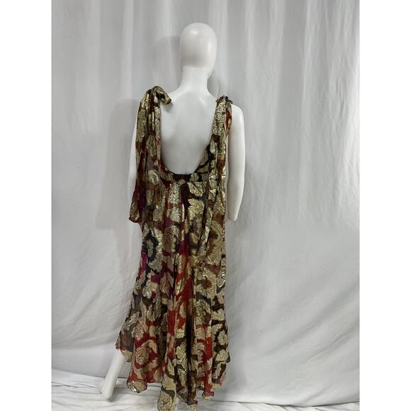 Farm Rio 'Lam�' Gold Jacquard Maxi Dress Size XXS - Picture 3 of 5